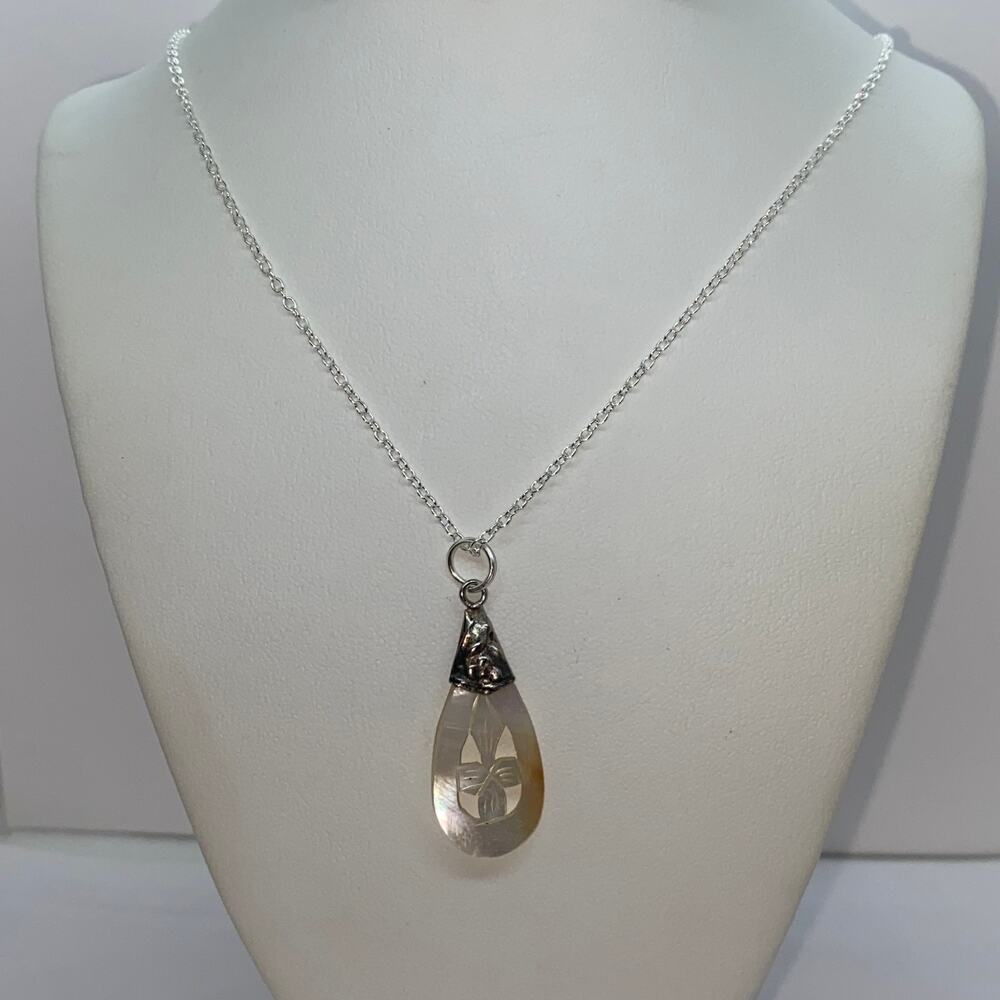 Silver-Tone Iridescent Shell Pendant Necklace